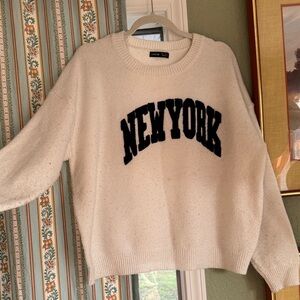 Women's Cream Sweater with Black Lettering